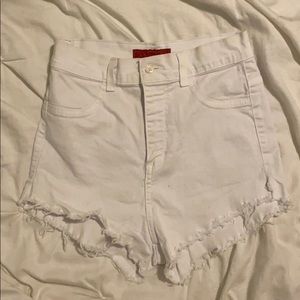 high waisted white denim shorts